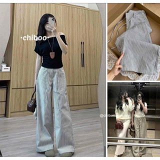 Quần Thô Dài Kẻ Sọc đen Trắng Ống Rộng Cạp Cao Hàng QC WGWE 9809