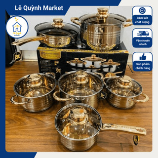Bộ Nồi Inox 304 Chất Lượng Cao - Nồi Đức 6 Món 5 Đáy Siêu Dày Siêu Bền Cho Gia Đình - Lê Quỳnh Market
