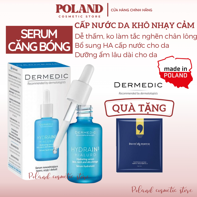 Serum dưỡng ẩm cấp nước Dermedic Hydrain3 Hialuro cho da căng bóng chống lão hóa 30ML