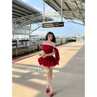 [TẶNG CHARM HOA làm thủ công]Đầm trễ vai, váy trễ vai thắt nơ vai dáng bí kèm hoa rời Mixiz House