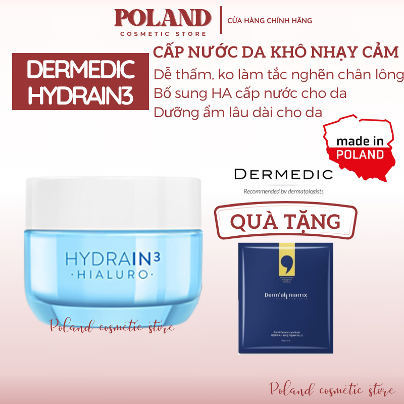 Kem dưỡng Dermedic Hydrain3 Hialuro Cream-Gel với HA cấp âm cho da khô mất nước 50GR