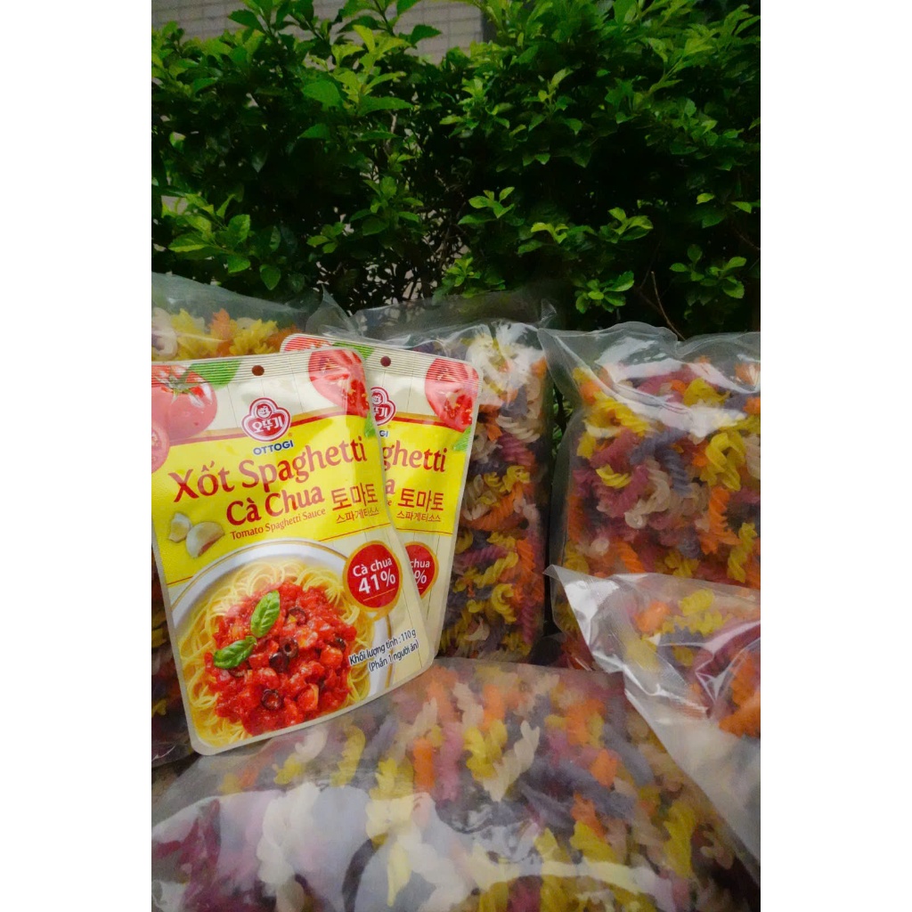 [Kho Sỉ] Combo 2 sốt 110Gr + 5 gói Nui xoắn rau củ 500Gr,Nui xoắn rau củ dùng nấu soup xào trộn eatc