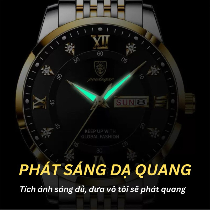 Đồng Hồ Nam POEDAGAR PA5 Dây Kim Loại Titanium – Chống Nước Tốt, Dạ Quang, Mặt Đen Thời Trang | BigBuy360 - bigbuy360.vn