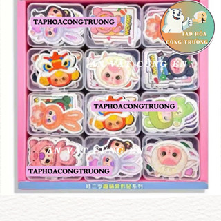 SỈ Khay 36 hộp nhãn dán bản to Baby Three-hộp 11-12 hình siêu xinh, sticker baby three nhiều hình xinh,sỉ đồ chơi
