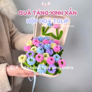 [Tự làm/LÀM SẴN + ĐÈN] Hộp hoa tulip kẽm nhung, hộp hoa Bento kẽm nhung mini quà tặng người yêu, quà sinh nhật - Erashop