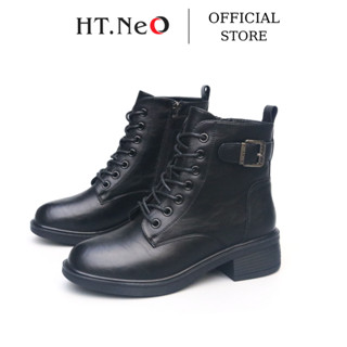 Boots Nữ Cổ Cao - Bốt Nữ Phối Dây HT.NeO Da Cao Cấp , Thiết Kế Trẻ Trung , Cá Tính BN - 229