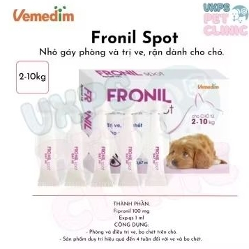 1 hộp 5 ống Thuốc nhỏ gáy trị ve rận FRONIL SPOT (dùng cho mọi loại chó) Ladiep 116