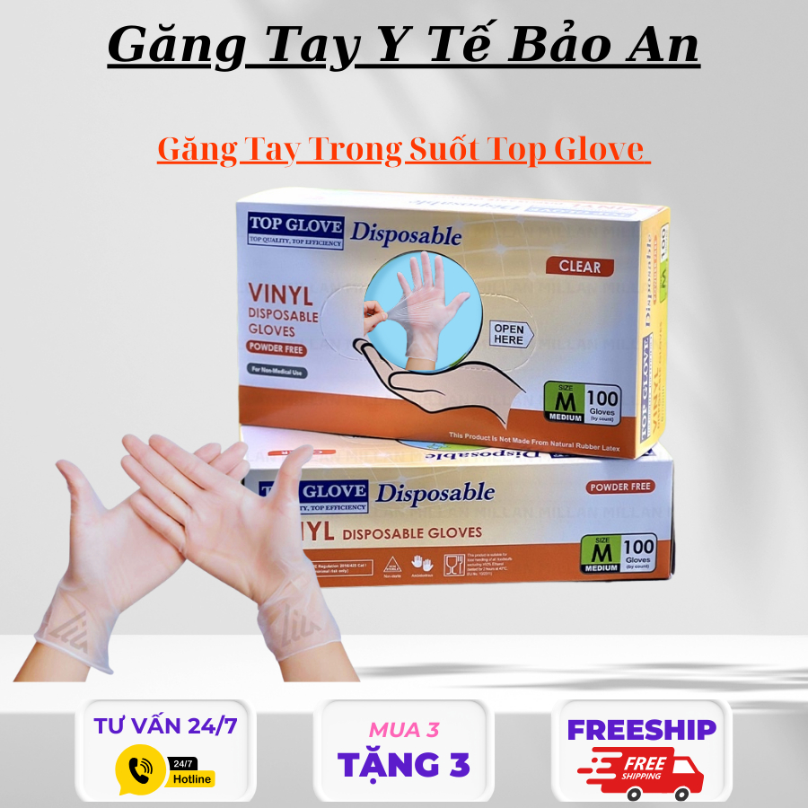 [ Loại 1 ] Găng tay trong suốt Vinyl dai dẻo dùng cho giảm béo, thực phẩm, phun xăm, thẩm mỹ