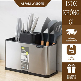  Ống đựng đũa muỗng dao kéo inox 304 có khay hứng nước thoát khí chống ẩm mốc thiết kế sang trọng 3 ngăn tiện dụng 