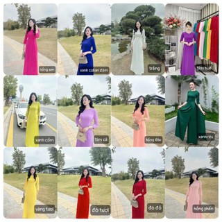 Áo Dài Lụa Mỹ Màu Xanh Cốm Siêu Xinh