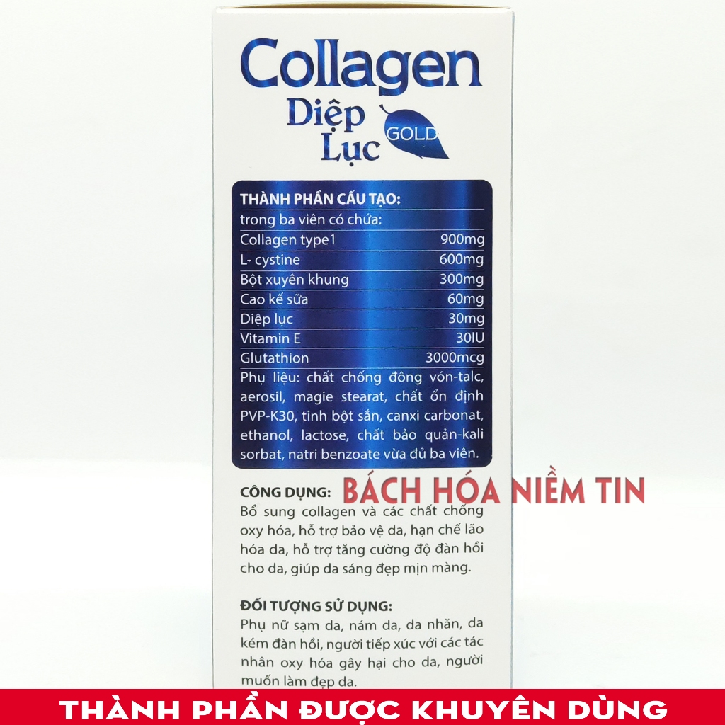 Viên uống làm đẹp da Collagen Diệp Lục Gold (Green) - Bổ sung collagen, vitamin E, diệp lục giúp giảm nám da, sạm da