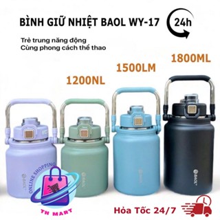 Bình giữ nhiệt 24h WY17 dáng lùn, miệng rộng BAOL inox 304 có ống hút dung tích 1200ml,1500ml,1800ml