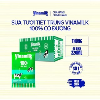 Sữa tươi tiệt trùng có đường Vinamilk 100% Sữa tươi Bịch 220ml