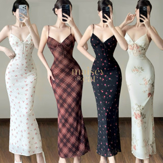 [MAISEY 1459] Đầm hai dây ôm body lưới thun hoạ tiết vintage đi tiệc, đi chơi, gợi cảm sang trọng