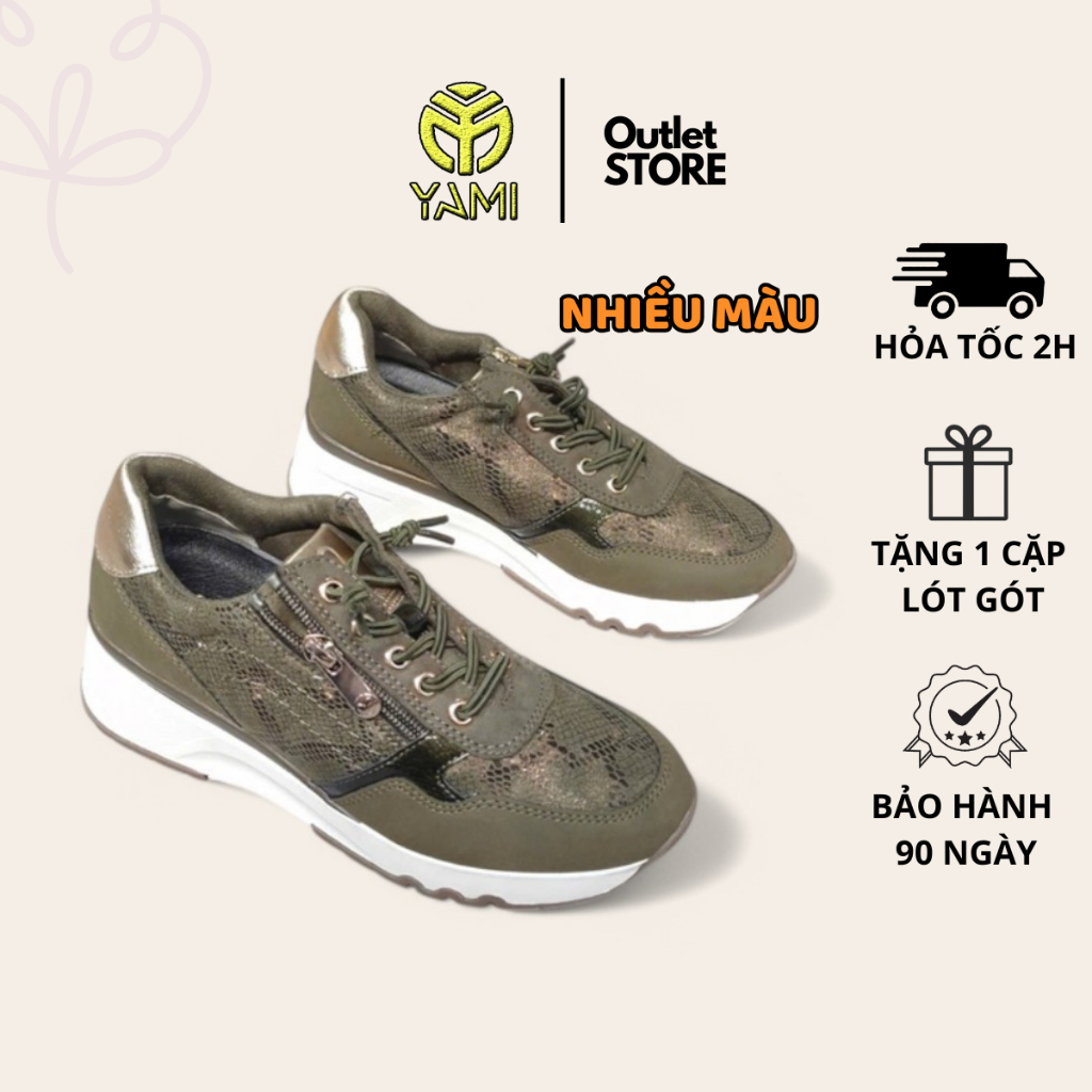 Giày Thể Thao Nữ Cổ Thấp, Giày Sneaker Nữ Cao Cấp Buộc Dây Phối Khóa Zip Đế Độn, Giày Xuất Xịn YAMI 