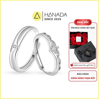 Nhẫn Cặp Bạc 925 HANADA Vương Miện Đính Đá FREESIZE Tùy Chỉnh Nam Nữ 1322 M17