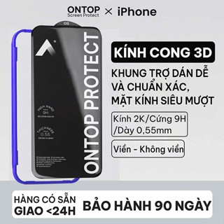 Kính Cường Lực Viền Cong 3D Cho iP Khung Trợ Dán, Trong Suốt/Chống Nhìn Trộm, Dày 0.55mm, Cứng 9H iP X Xr Xs Max 11 - 17