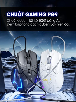 Chuột có dây gaming TEKKIN inphic PG9 Ai 1000hz 7 nút bấm có app 12800 DPI led RGB máy tính công thái học gaming