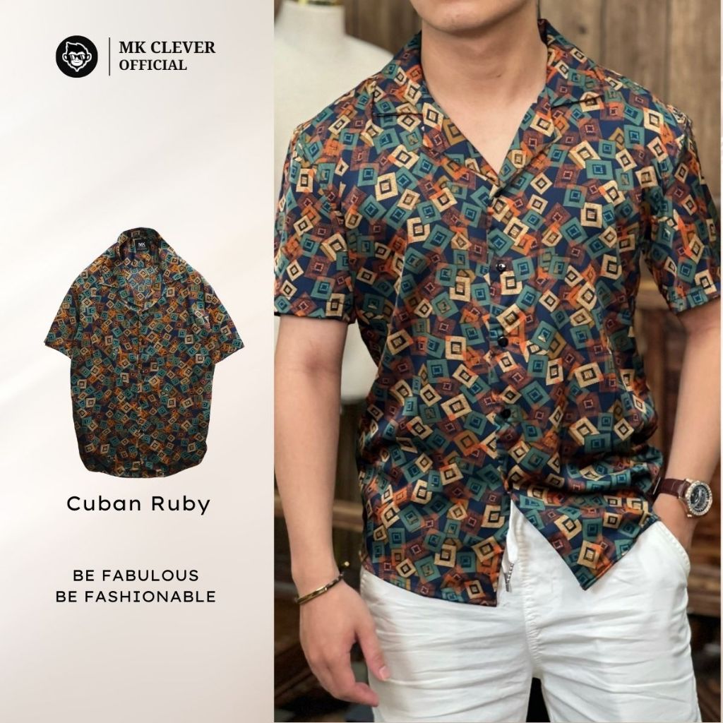Áo sơ mi nam họa tiết Ruby MK CLEVER Vải Lụa Satin thoáng mát, thấm hút, mềm mịn, form thoải mái
