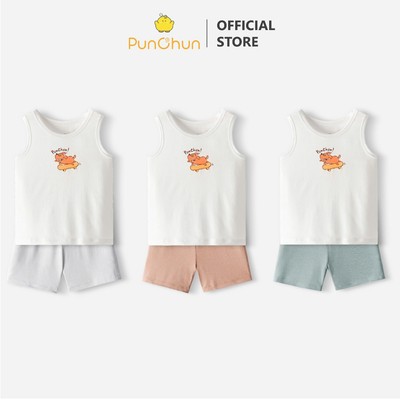 [PUNCHUN 6M-5Y] Bộ quần áo cộc ba lỗ Fluffy cho bé trai