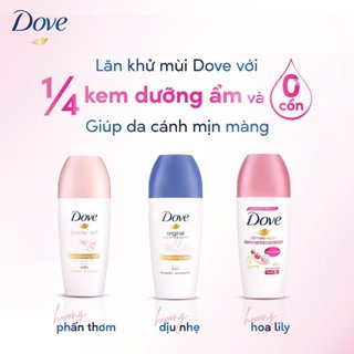 Lăn Khử Mùi Dove 40ml Ngăn Mùi 48H Dưỡng Da Sáng Mịn Với 1/4  Kem Dưỡng Ẩm Dove Deodorant 40ml