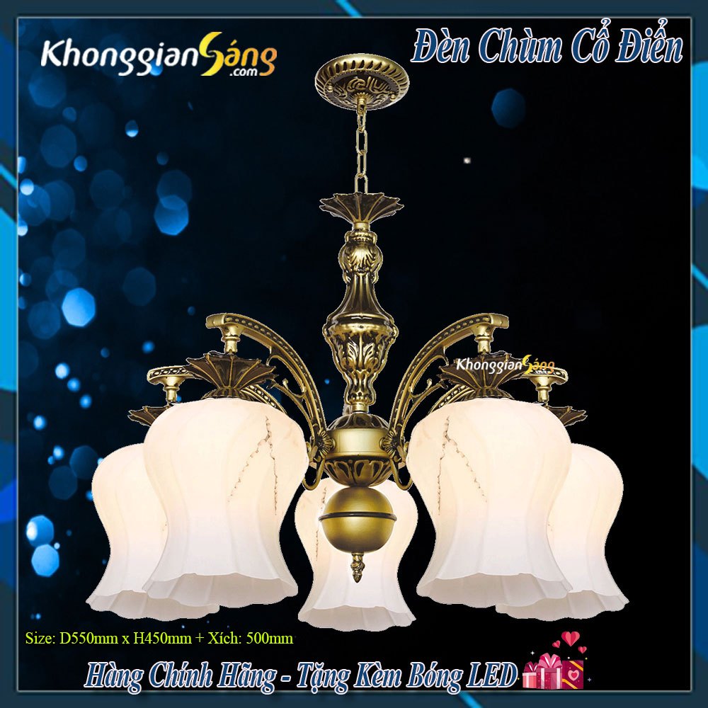 ĐÈN CHÙM CỔ ĐIỂN 5 BÓNG RẺ ĐẸP GẮN ĐƯỢC NHIỀU KHÔNG GIAN