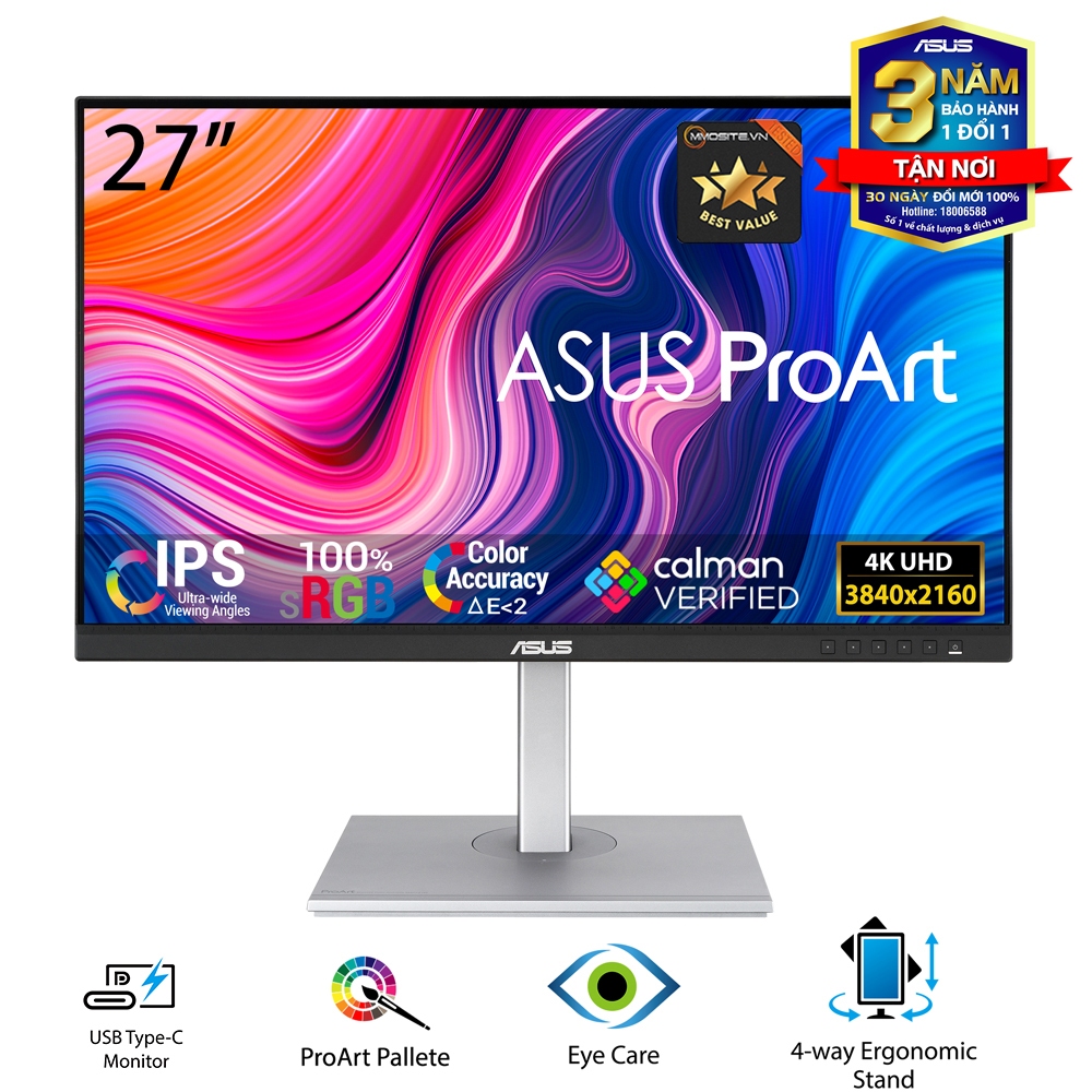 Màn hình Asus Pro Art PA279CV (27 inch/UHD/IPS/60Hz/5ms/350 nits/HDMI+DP+USB+USBC+Audio) - Hàng Chín