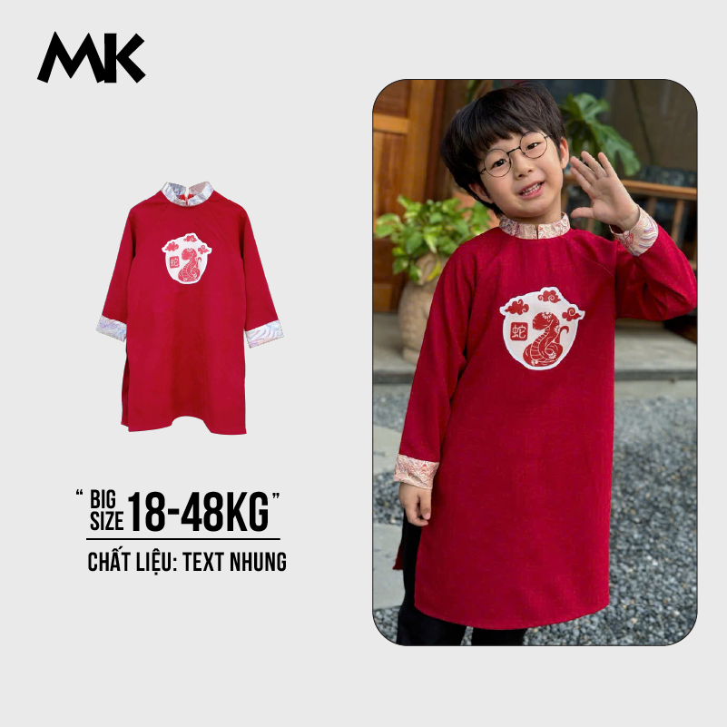 Áo dài Tết 2025 cho bé trai size đại 18-48kg MAGICKIDS dáng cách tân thêu hình rắn chất text nhung m