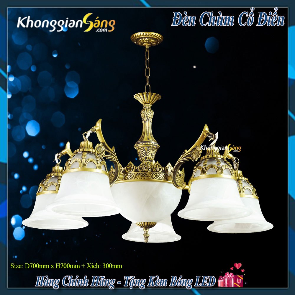 ĐÈN CHÙM CỔ ĐIỂN 5 TAY / 7 BÓNG GẮN THẢ TRẦN PHÒNG KHÁCH, BẾP, SẢNH, MÁI VÒM
