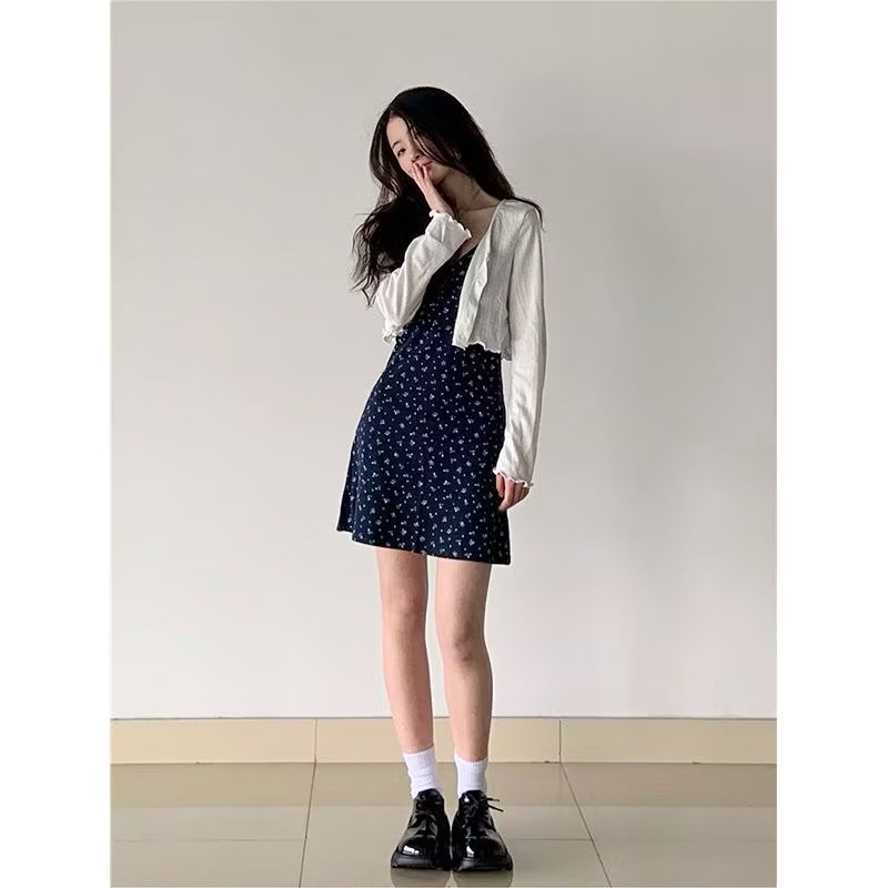 Váy Hai Dây Hoa dáng Ngắn Kèm Áo Khoác Cara, Đầm 2 dây đi biển Kèm Cardigan ( Có Bigsize)( Có Sẵn-Giao ngay) | BigBuy360 - bigbuy360.vn