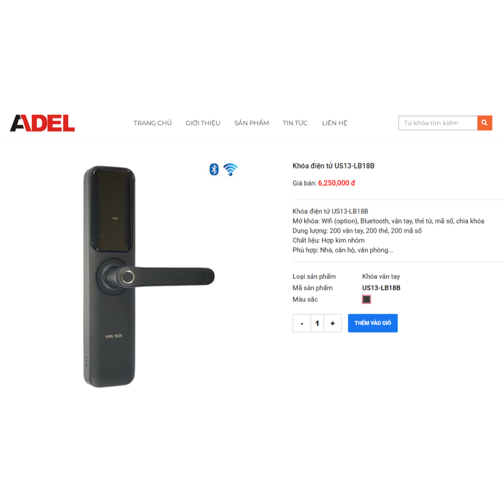 Khóa điện tử ADEL TECH cửa gỗ model US13-LB18B