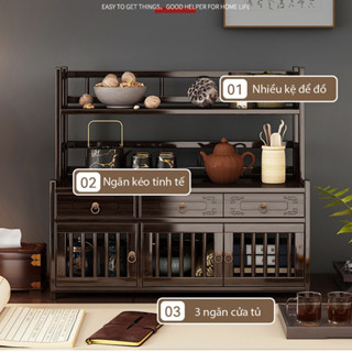 Kệ tủ trà chất liệu gỗ tre trang trí phòng khách - Kệ để ấm trà derco để bàn bằng tre