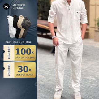 Set đồ bộ Đũi lụa Dài Tay Nam MK Chất vải đũi lụa mềm mịn set sơ mi quần đũi dài đi chơi đi biển