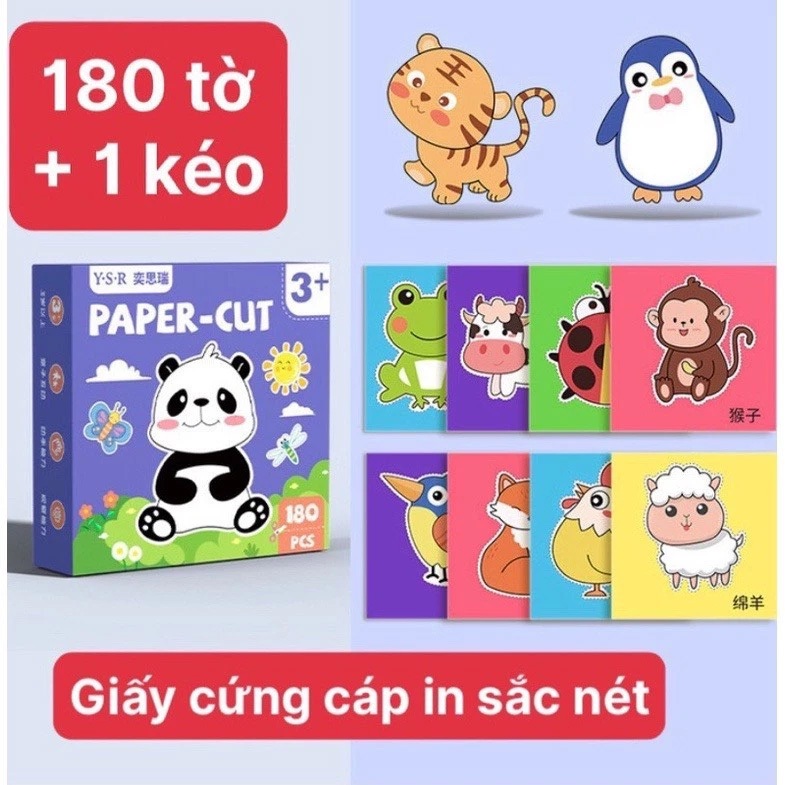 Bộ cắt giấy thủ công nghộ nghĩnh cute cho bé kèm kéo nhựa an toàn đồ chơi giáo dục sớm đa kĩ năng Tay khéo não tinh