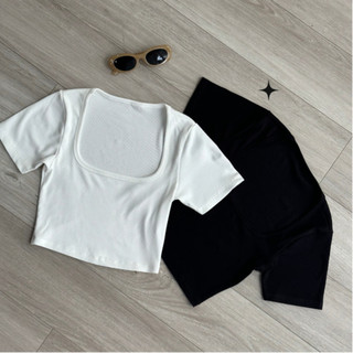 Áo thun croptop tay ngắn cổ vuông basic A-57