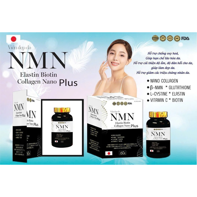 Viên uống đẹp da NMN Elastin Biotin Collagen Nano Plus ( hộp 60 viên)