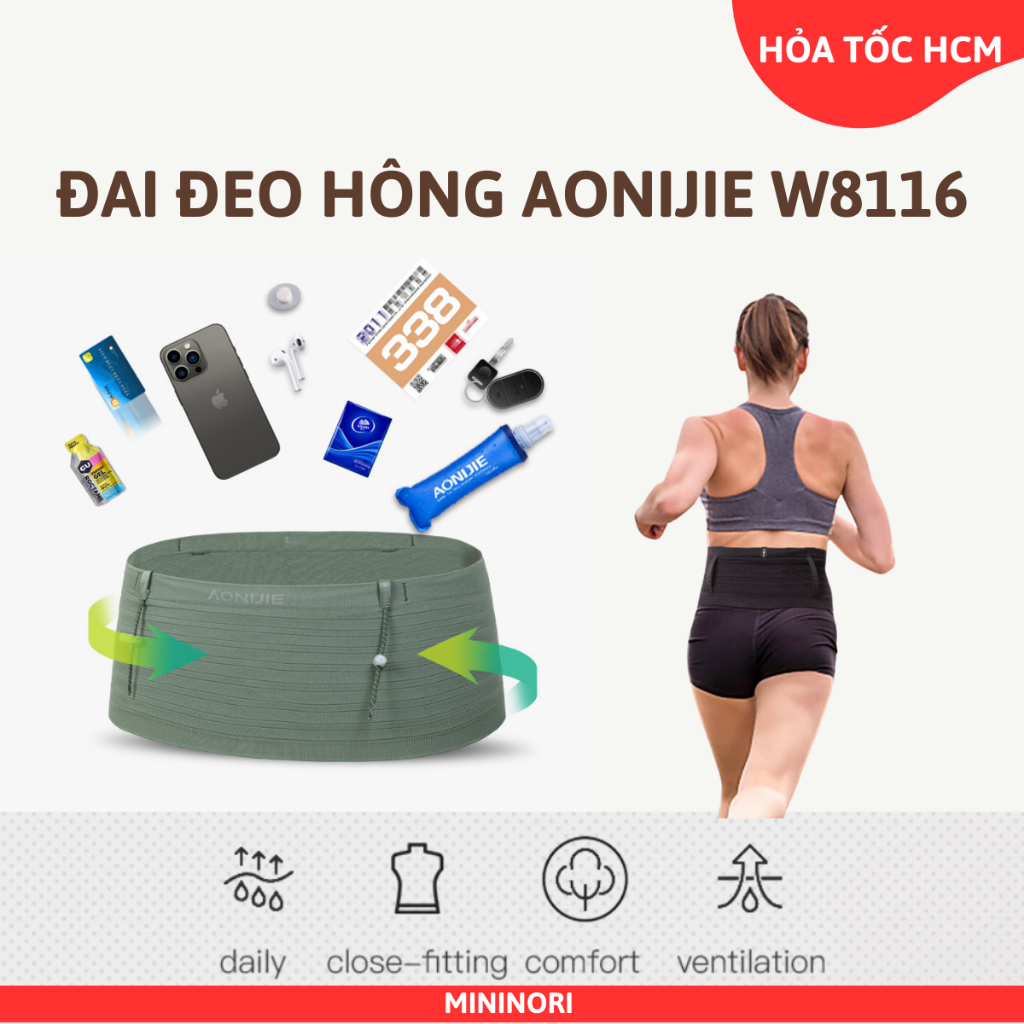 Đai chạy bộ đai đeo hông Aonijie W8116 đựng điện thoại bình nước mềm tiện lợi Mininori Store