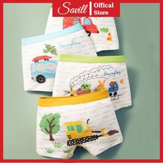  Combo 4 Quần lót bé trai dáng đùi năng động Quần sịp trẻ em chất cotton thấm hút tốt SAVILL L1030 
