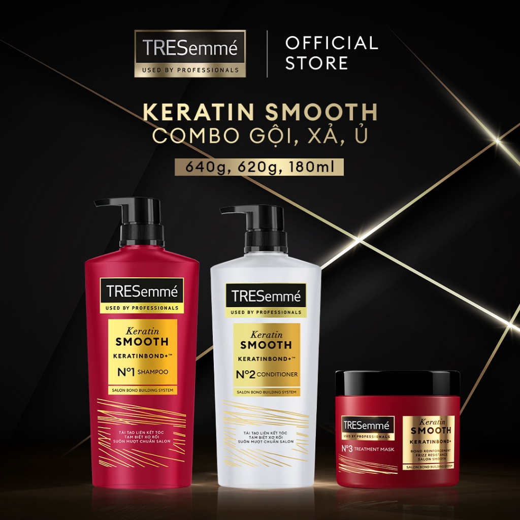 [LIVE HANNAH] Combo Dầu Gội - Dầu Xả - Kem Ủ TRESemmé Keratin Smooth Keratinbond+Cho Tóc Vào Nếp 640