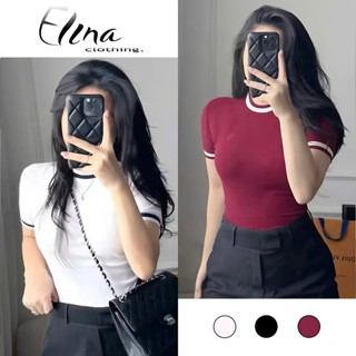 Áo thun nữ ôm body cộc tay cổ tròn co giãn 4 chiều phối viền cao cấp 3 màu Đỏ Đen Trắng