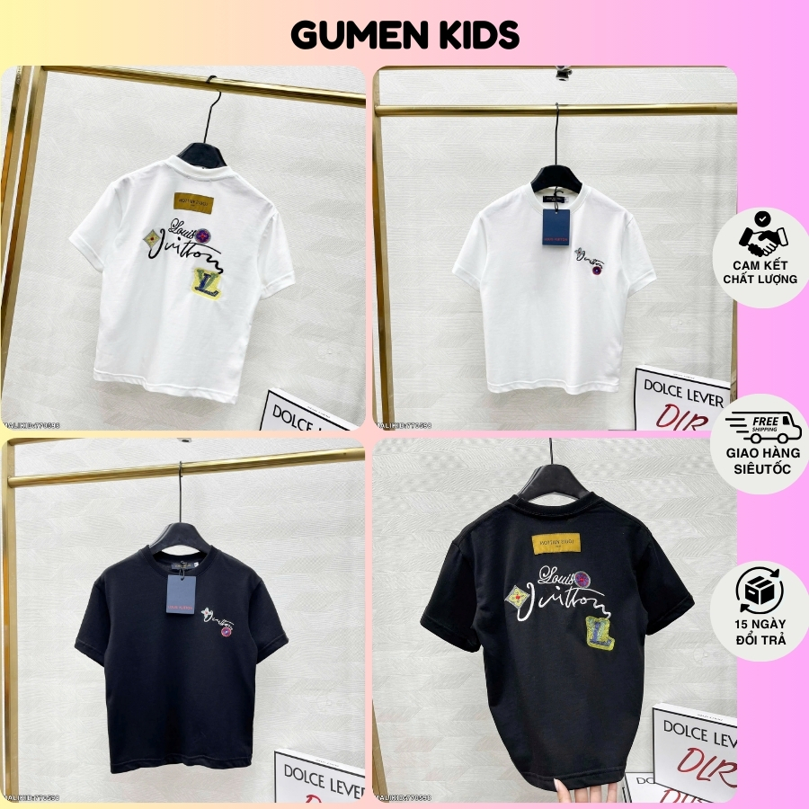 Áo Thun LV. Louis Vuitton Hình Hoa Thêu Họa Tiết Cực Đẹp - Áo Phông Hot TREND Mùa Hè Dành Cho Bé