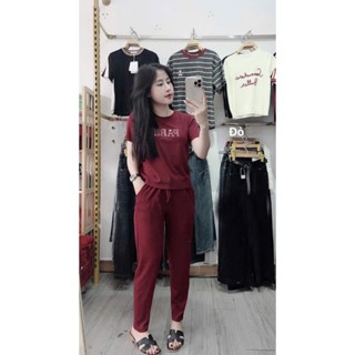   BO THÊU PARIS  Sét chất tăm hàn áo tay cộc + quần baggy năng động đủ size 