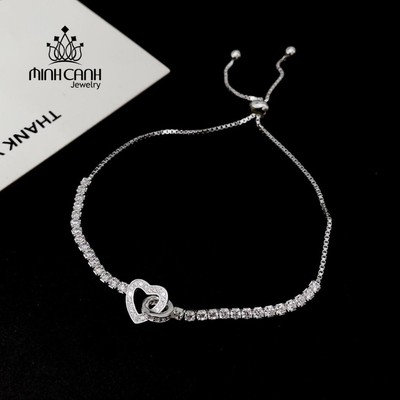Lắc Tay Bạc Nữ Trái Tim Lồng Đính Đá Kiểu Dây Rút - Minh Canh Jewelry
