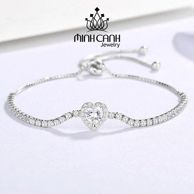 Lắc Tay Bạc Nữ Mặt Trái Tim Đính Đá Kiểu Dây Rút - Minh Canh Jewelry