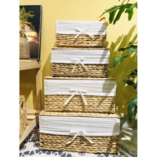 Khay lục bình chữ nhật decor, giỏ cói đựng đồ đa năng, sắp xếp nhà cửa, giỏ mây tre đan, hộp đựng quần áo, sọt đựng đồ