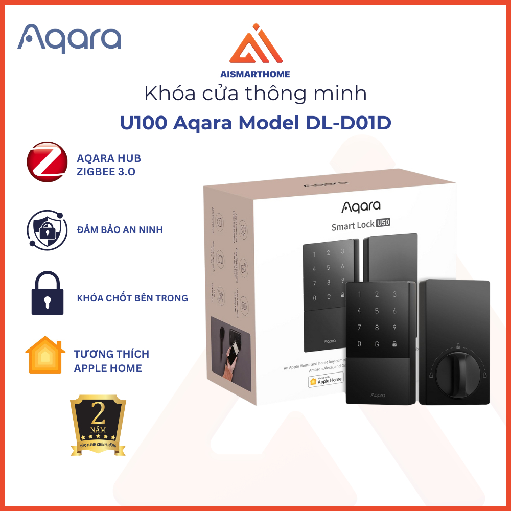 Khóa cửa thông minh Aqara U100 bản quốc tế, tích hợp vân tay, hỗ trợ HomeKey, lưu trữ 50 người dùng
