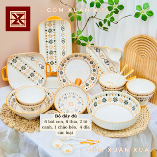 Bộ bát đĩa sứ Thổ Cẩm Cam Cao Cấp Gốm Xuân Xưa, Bộ chén dĩa, bát ăn cơm, bát đĩa sứ, chén, chén sứ