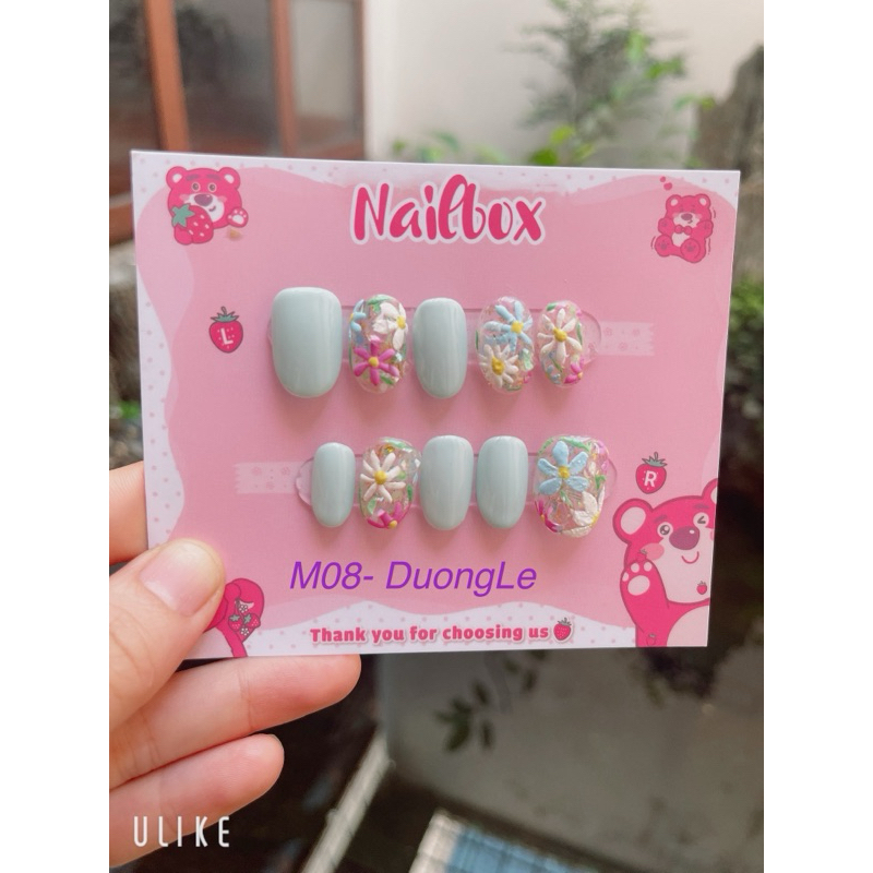 Nailbox form oval - hoa lá mùa hè - M08