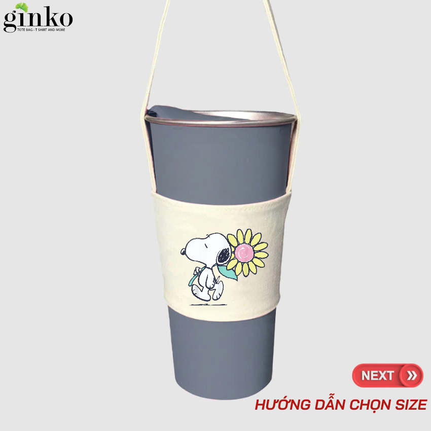 Túi đựng bình giữ nhiệt ly cốc canvas (cup holder) Ginko Canvas in hình Snoopy Cute ( nhiều size)