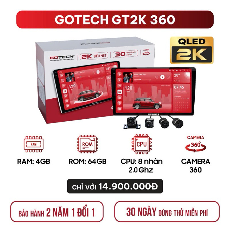 Màng hình oto thông minh Gotech GT2K 360 Series